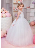 Beaded White Tulle Floor Length Puffy Flower Girl Dress Beaded White Tulle Floor Length Puffy Flower Girl Dress